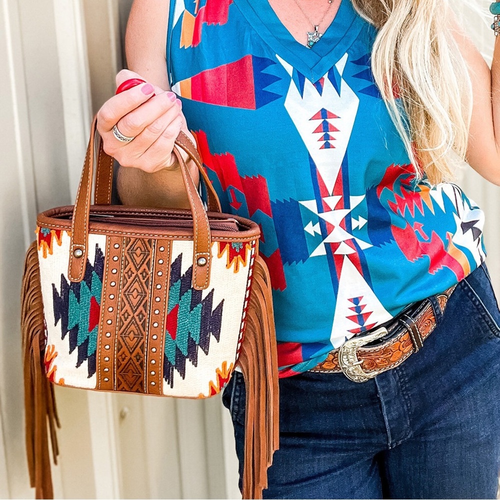 OUT OF STOCK Montana West Aztec Tapestry Small Tote/Crossbody Bag - Picture 1 of 9